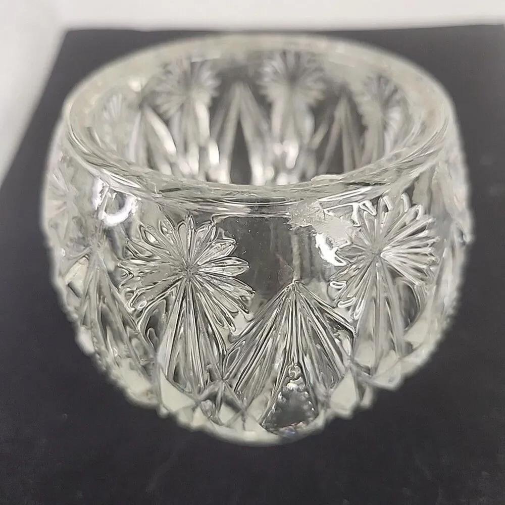 Candle Holder AVON Starburst And Diamond Clear Glass Crystal 4” Tall HEAVY VTG
